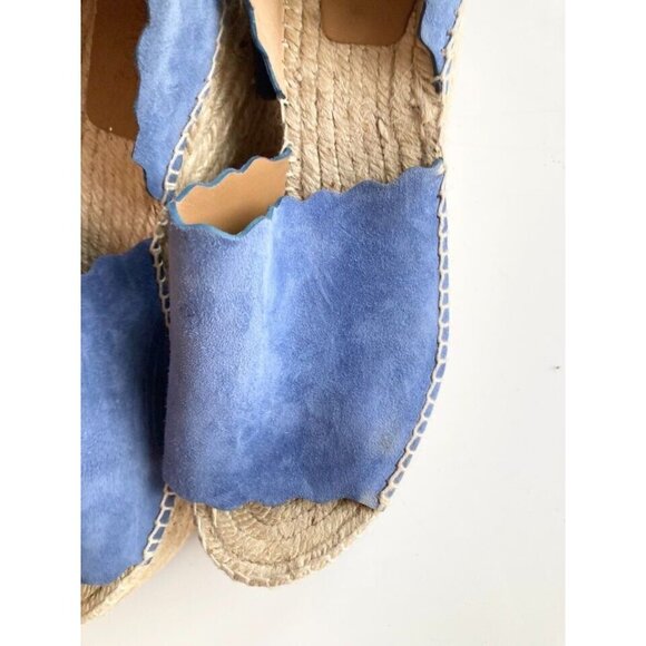 CHLOE Lauren Blue Scalloped Suede Leather Platform Espadrilles Wedges, Size 41 - Picture 7 of 14